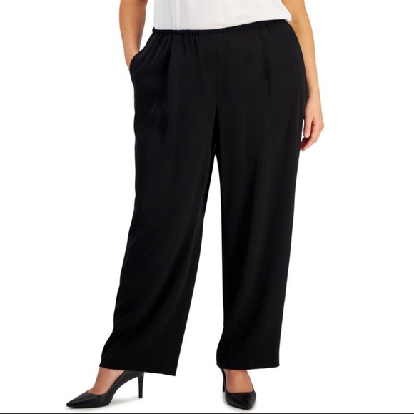 Kasper Pants - Kasper Black Wide Leg Women's Pants Elastic Waist